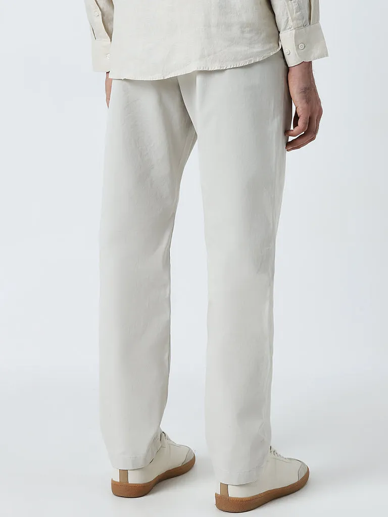 Ascot Off-White Relaxed-Fit Mid-Rise Cotton-Blend Chinos