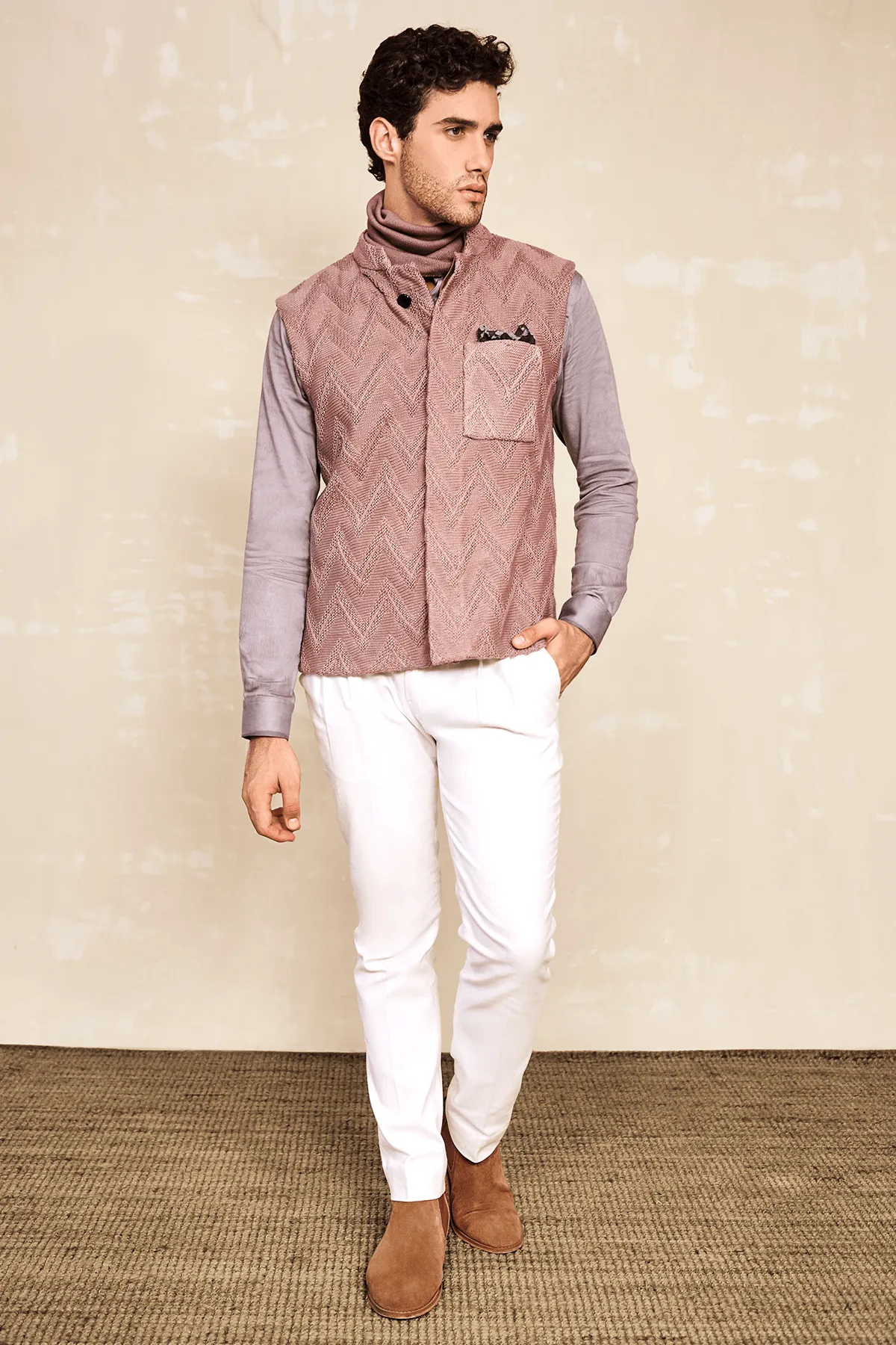 Bandi Jacket with Grey Shirt & Off-white Trousers