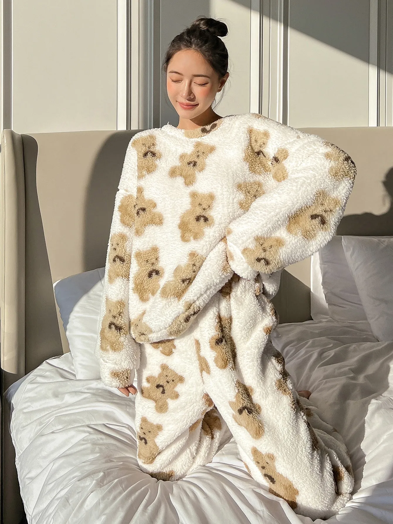 Bear Print Flannel Pajama Set