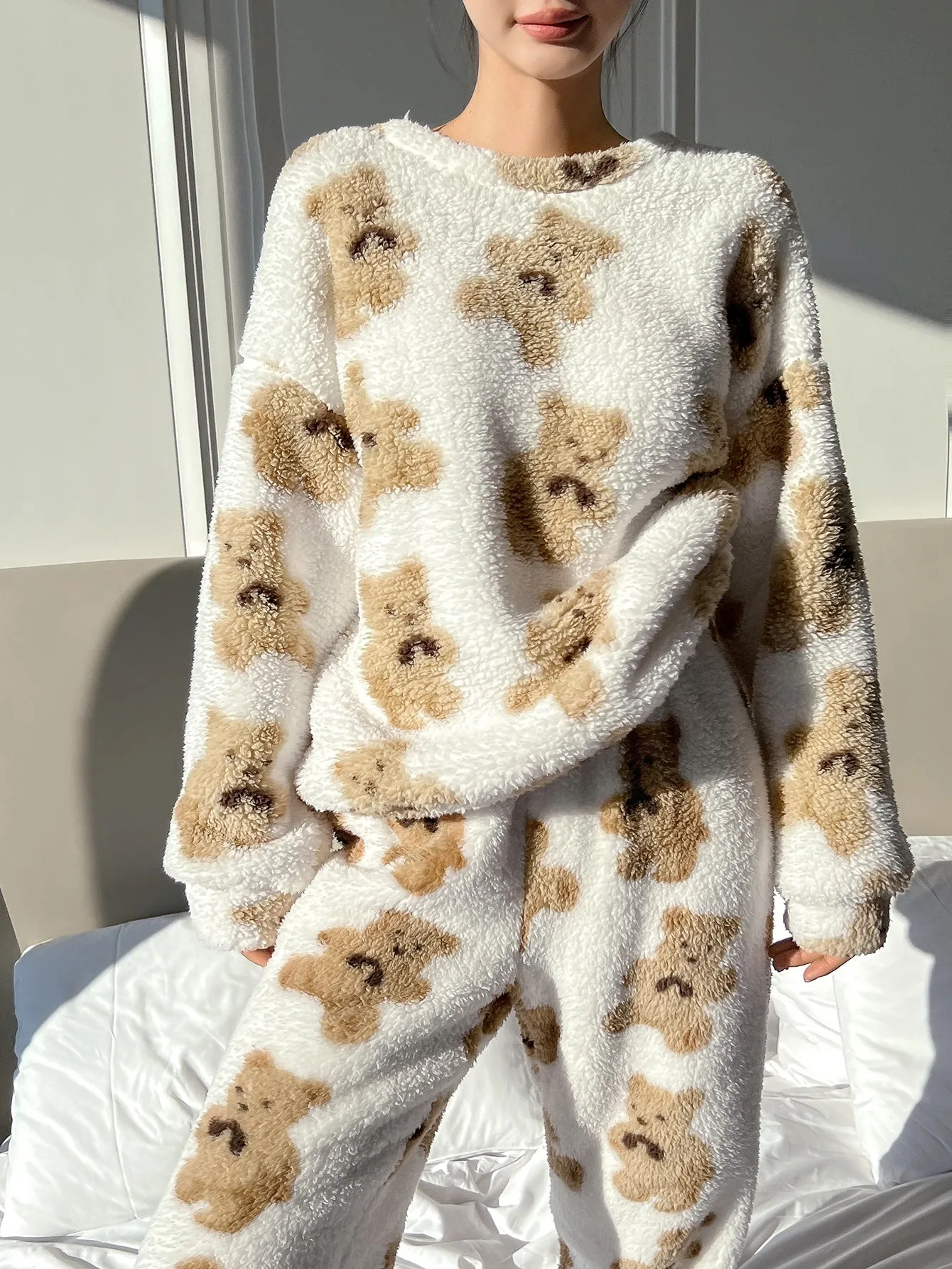 Bear Print Flannel Pajama Set