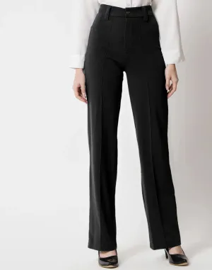 Black Pin Tuck Flared Trouser | Women