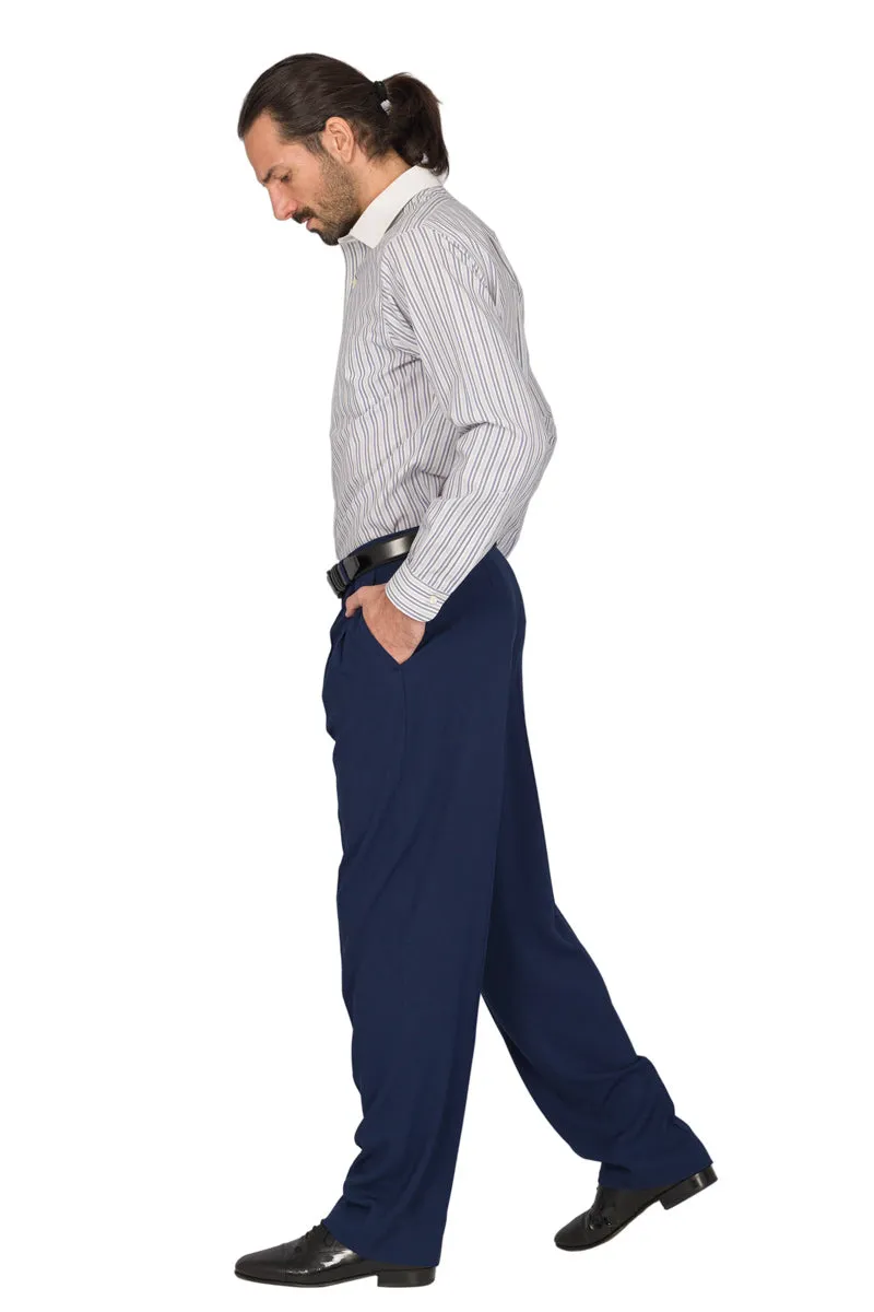 Blue Viscose Tango Pants With Two Pleats