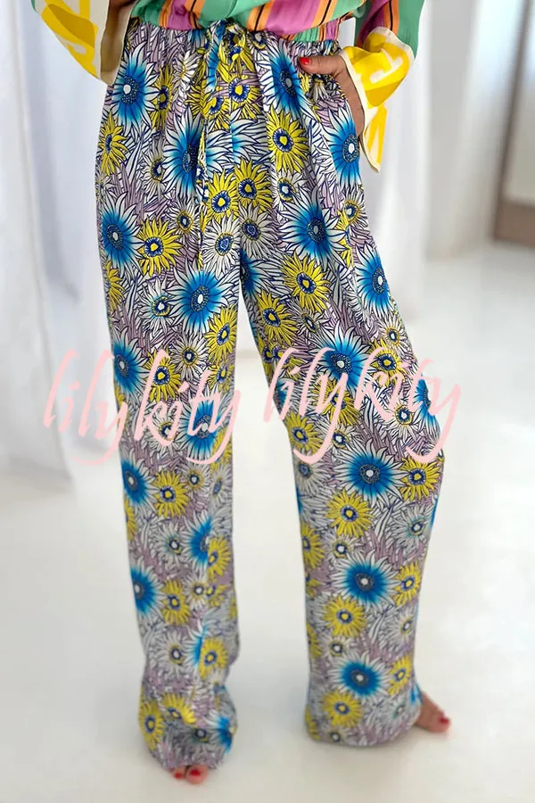 Boho Chic Look Unique Print Elastic Waist Pocketed Loose Shirt Jumpsuit