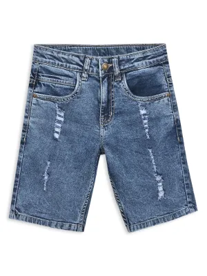 Boys Casual Dark Blue Heavy Fade & distressed lightly Denim Shorts