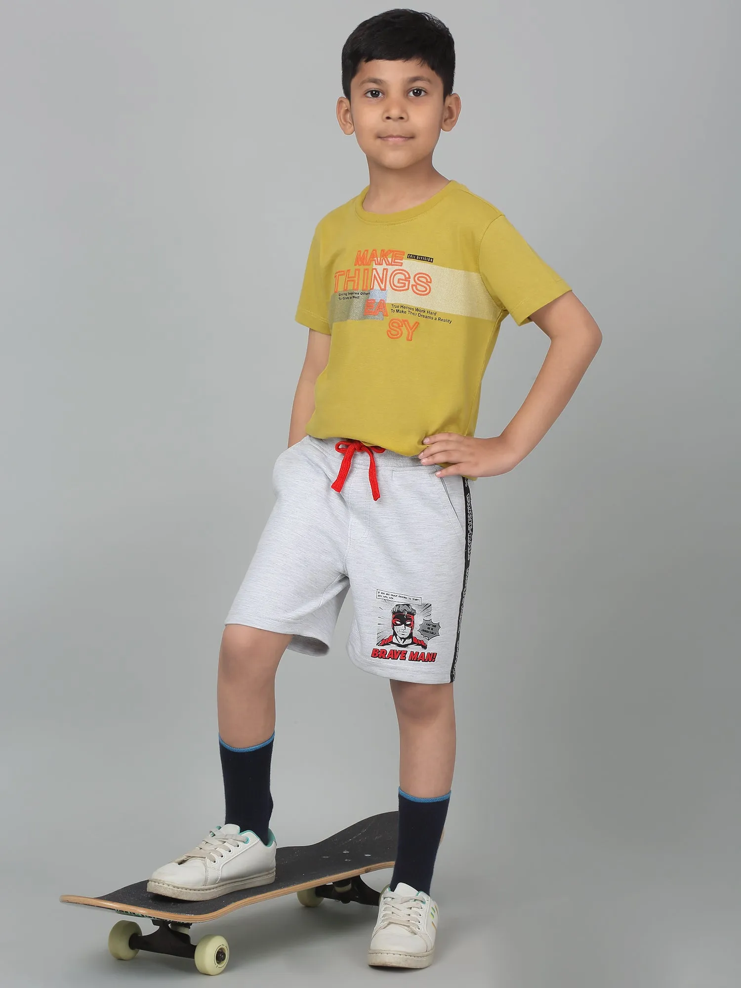 Boy's Grey Printed Bermuda Shorts