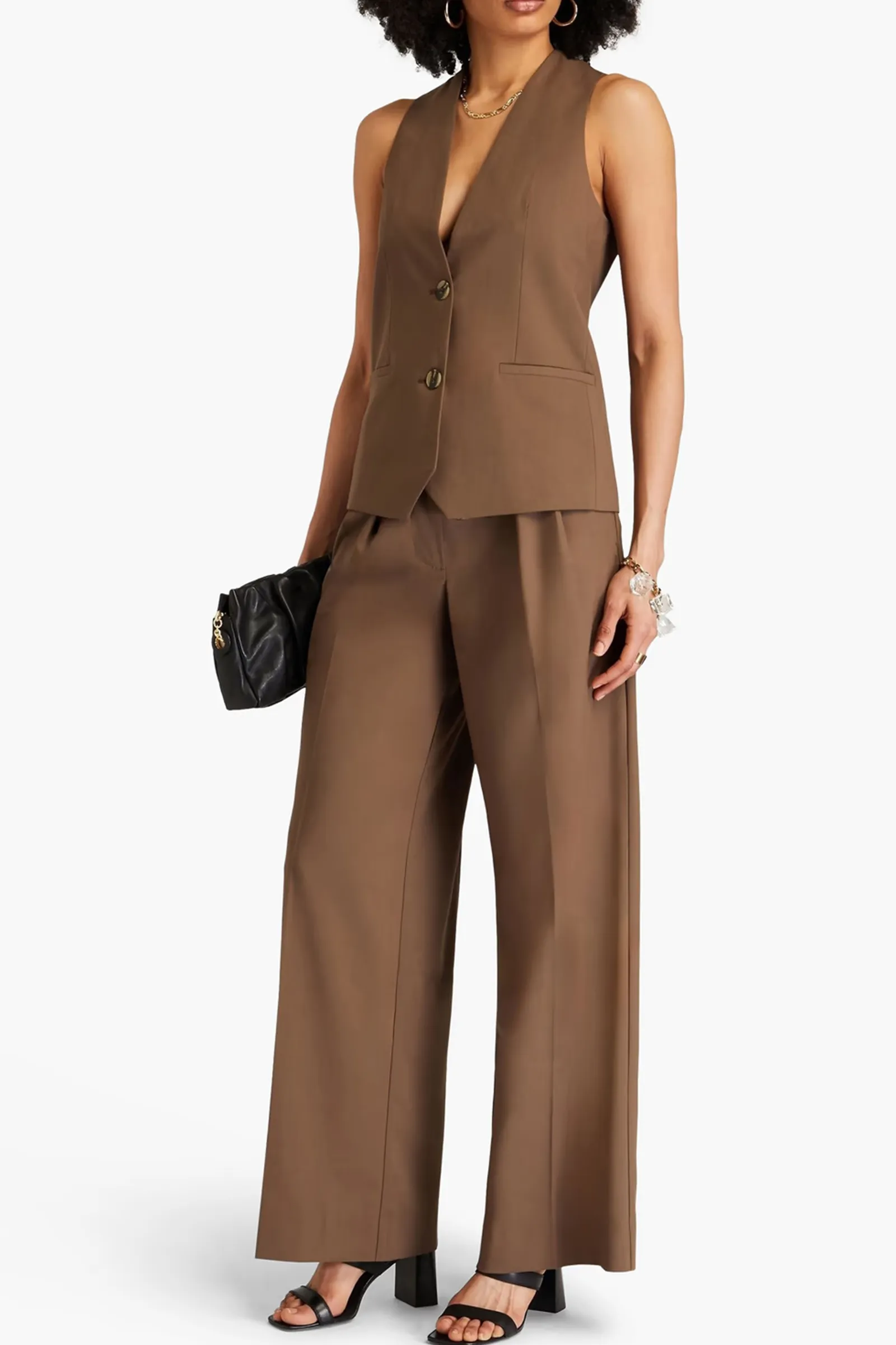 Buckled Grain de Poudre Wide-Leg Pants