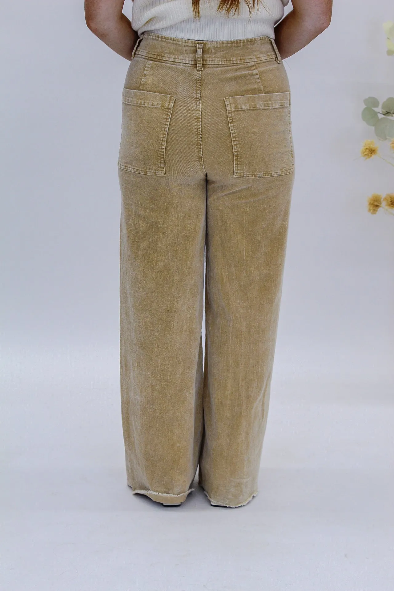 Candice Washed Corduroy Wide Leg Pants- Taupe