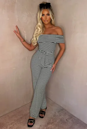 Chic Embrace Monochrome Stripe Bardot Jumpsuit