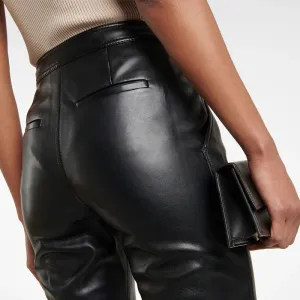 Chic Mid-Waist Faux Leather Trousers