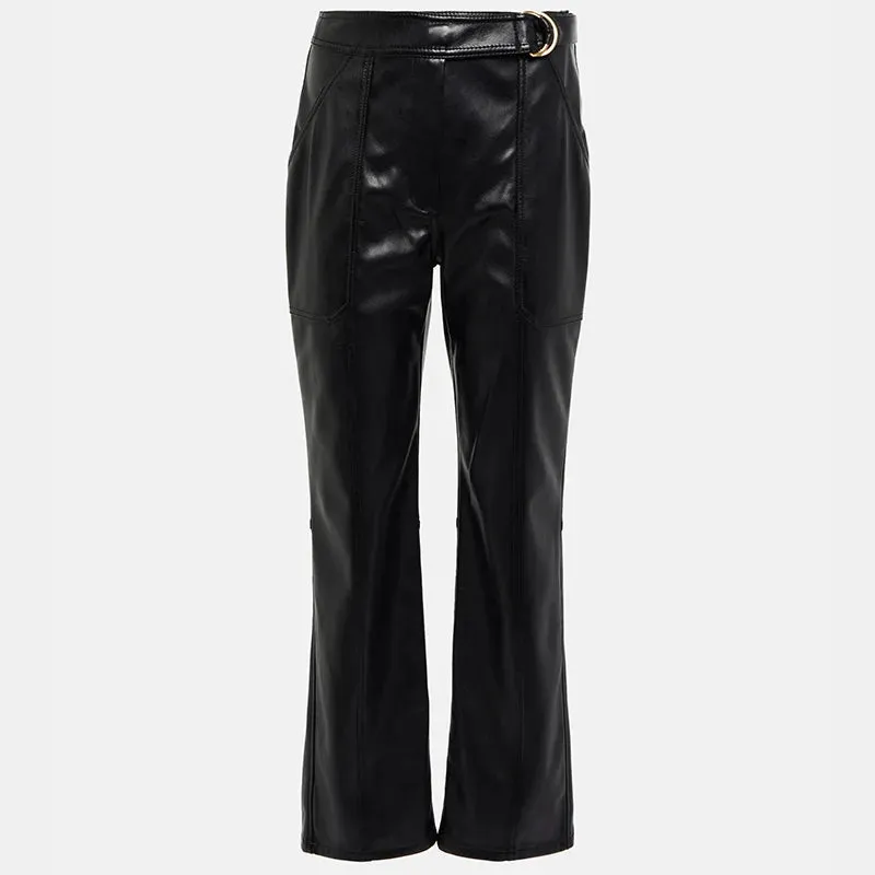 Chic Mid-Waist Faux Leather Trousers