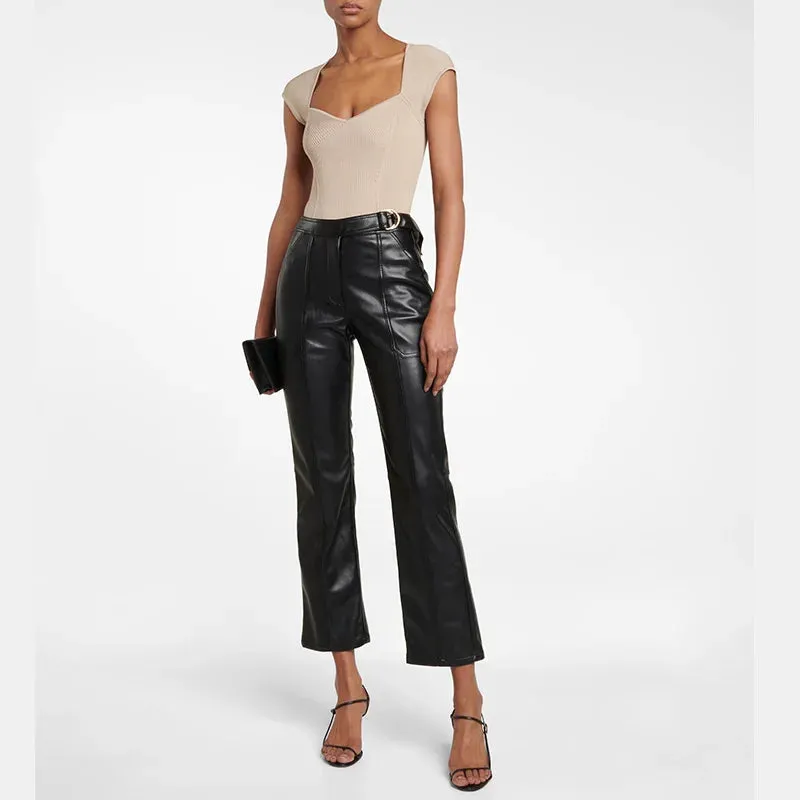 Chic Mid-Waist Faux Leather Trousers