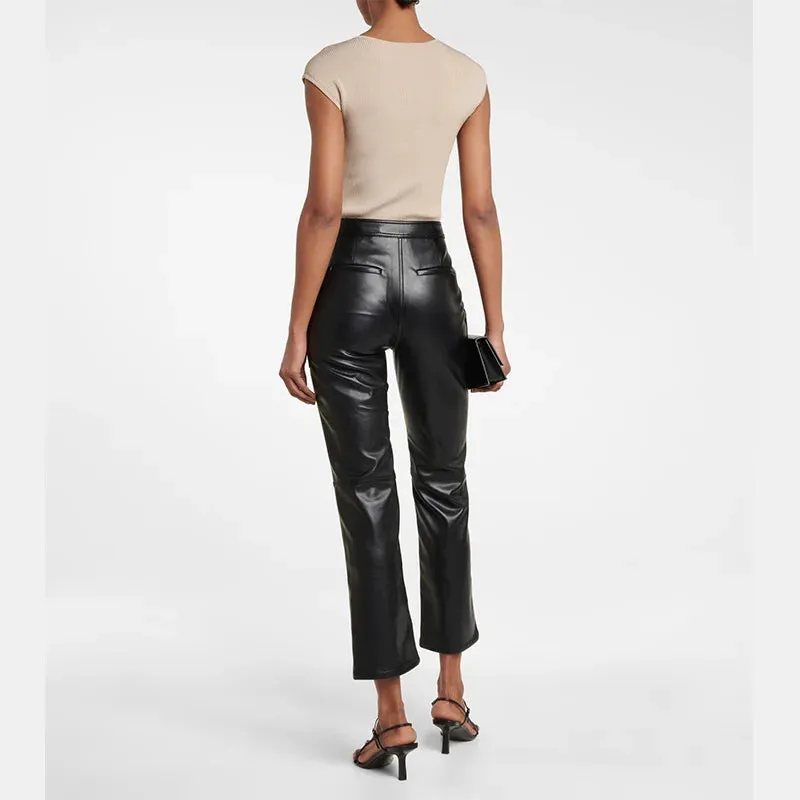 Chic Mid-Waist Faux Leather Trousers