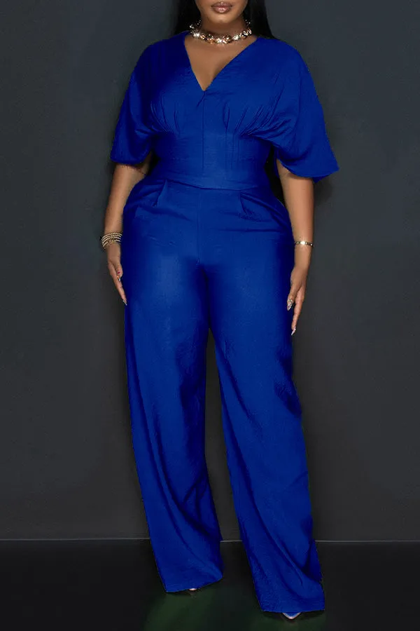 Chic V Neck Short Sleeve Wide Leg Jumpsuit