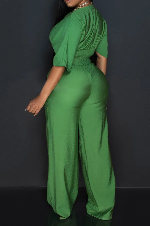 Chic V Neck Short Sleeve Wide Leg Jumpsuit