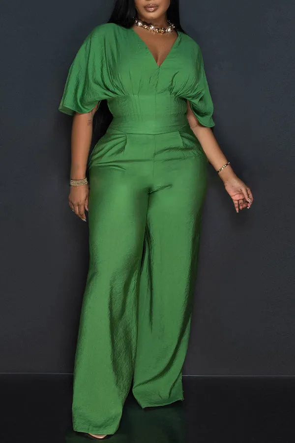 Chic V Neck Short Sleeve Wide Leg Jumpsuit