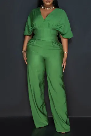 Chic V Neck Short Sleeve Wide Leg Jumpsuit