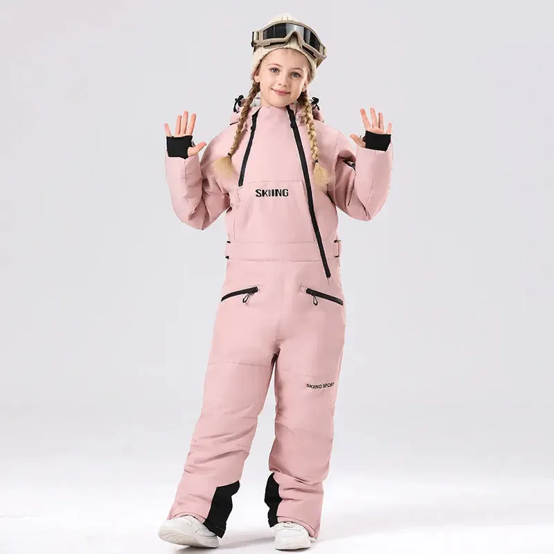 Children Thick Snow Jumpsuits Bright Color One-piece Snowsuits