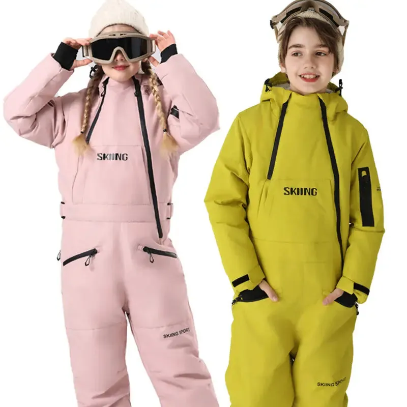 Children Thick Snow Jumpsuits Bright Color One-piece Snowsuits