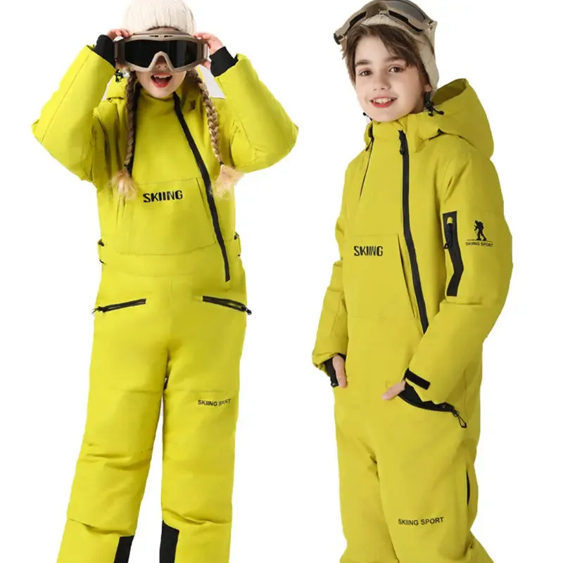 Children Thick Snow Jumpsuits Bright Color One-piece Snowsuits