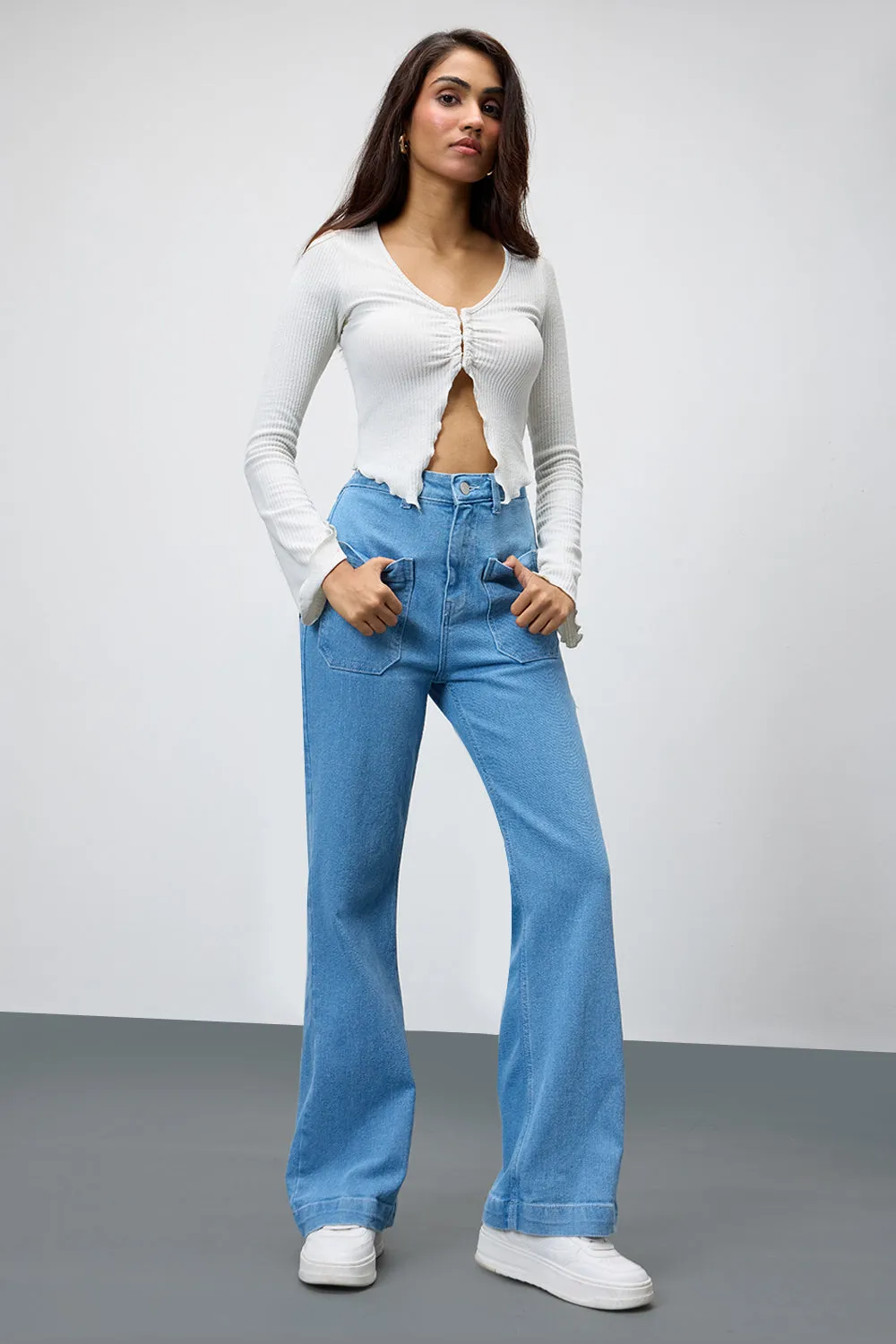 Coastal Breeze High-Waist Pocketed Bootcut Jeans