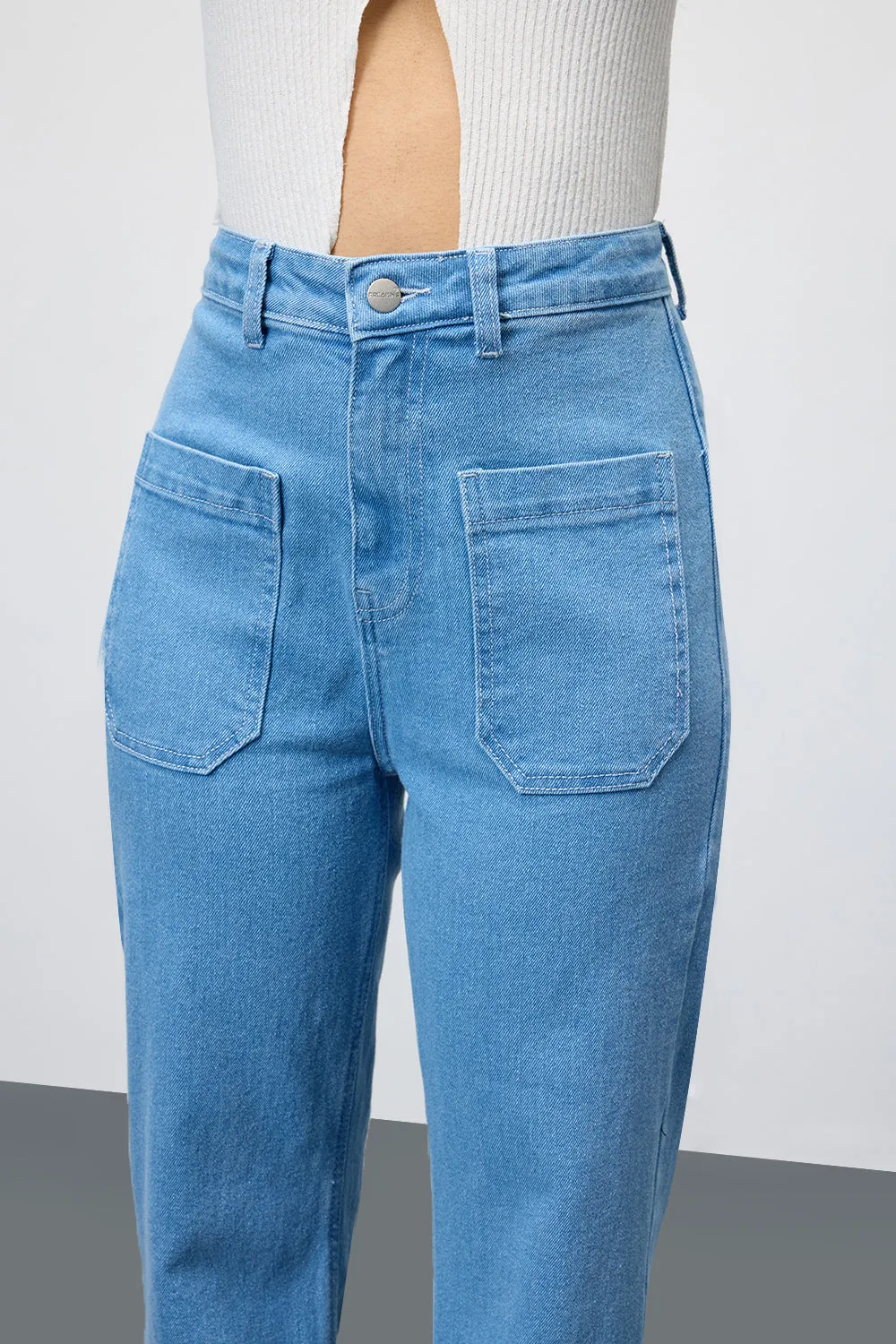 Coastal Breeze High-Waist Pocketed Bootcut Jeans