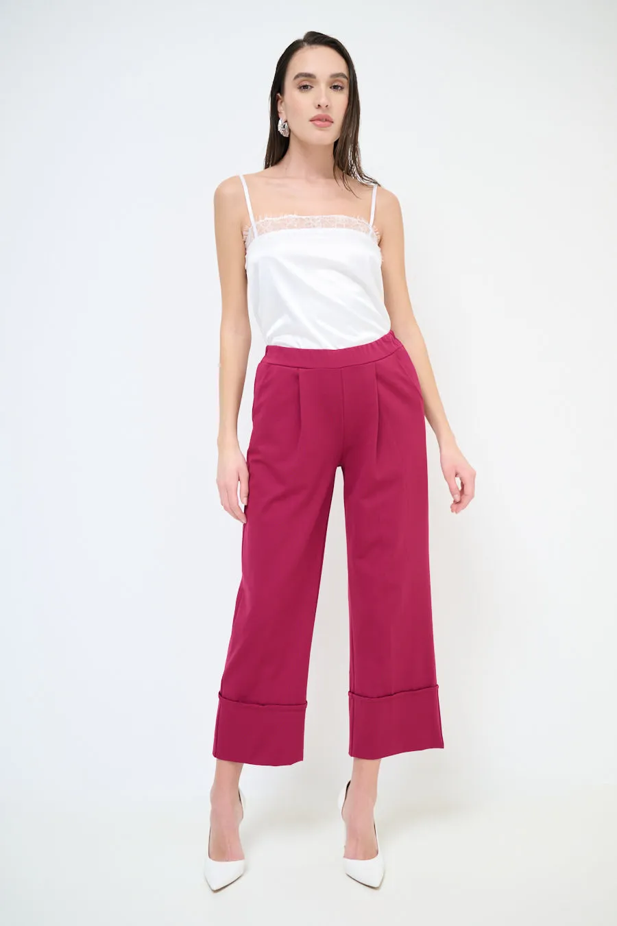 Cropped wide leg cuffed trousers wholesale