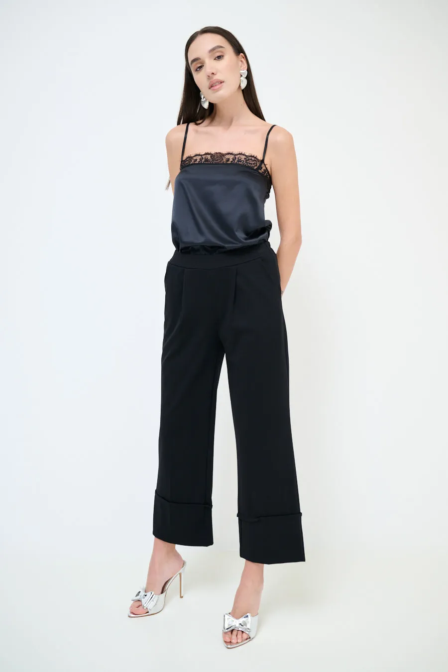 Cropped wide leg cuffed trousers wholesale