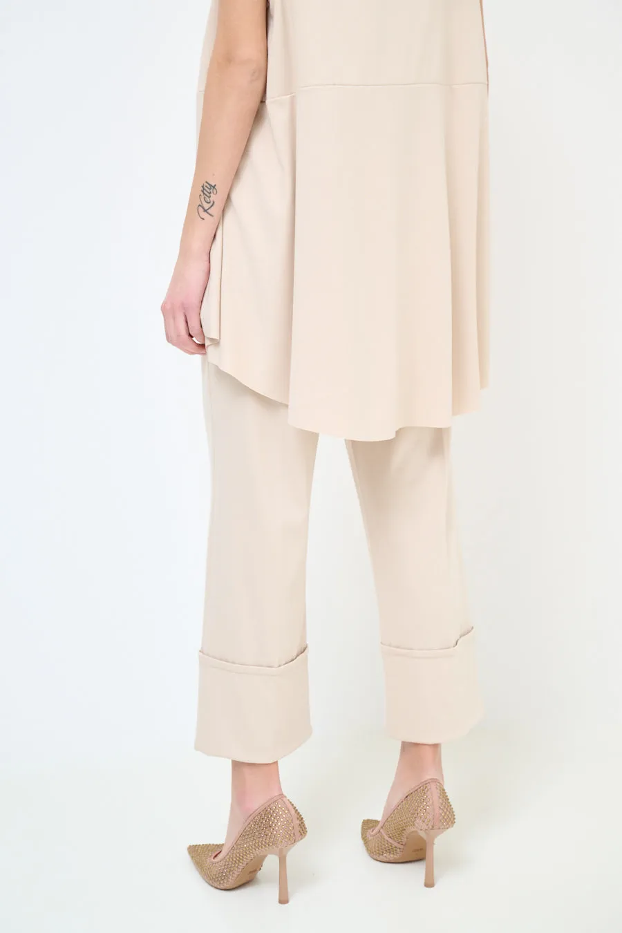 Cropped wide leg cuffed trousers wholesale