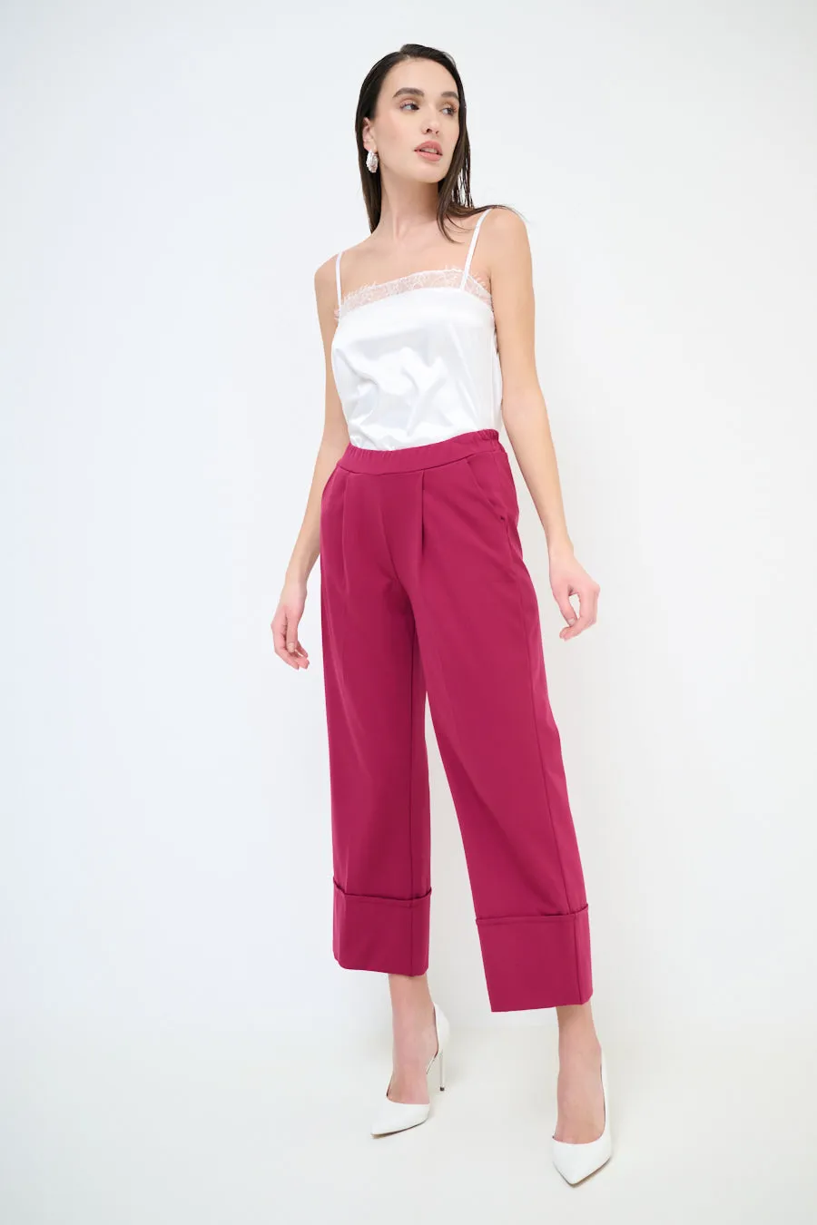 Cropped wide leg cuffed trousers wholesale