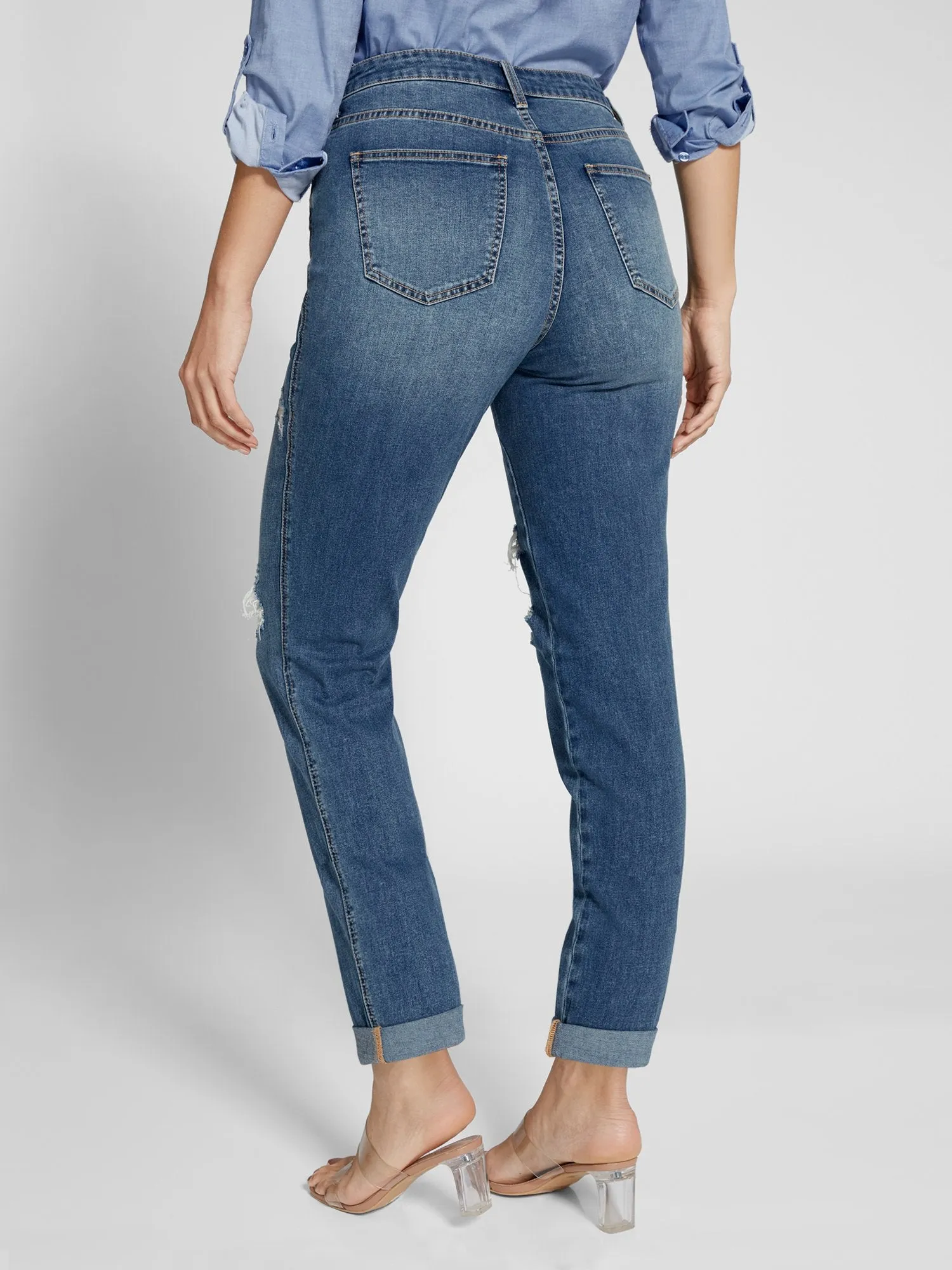 Curvy High-Waisted Boyfriend Jeans - Medium Wash