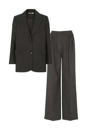 Dark Grey Relaxed Blazer and Pleat Wide Trousers