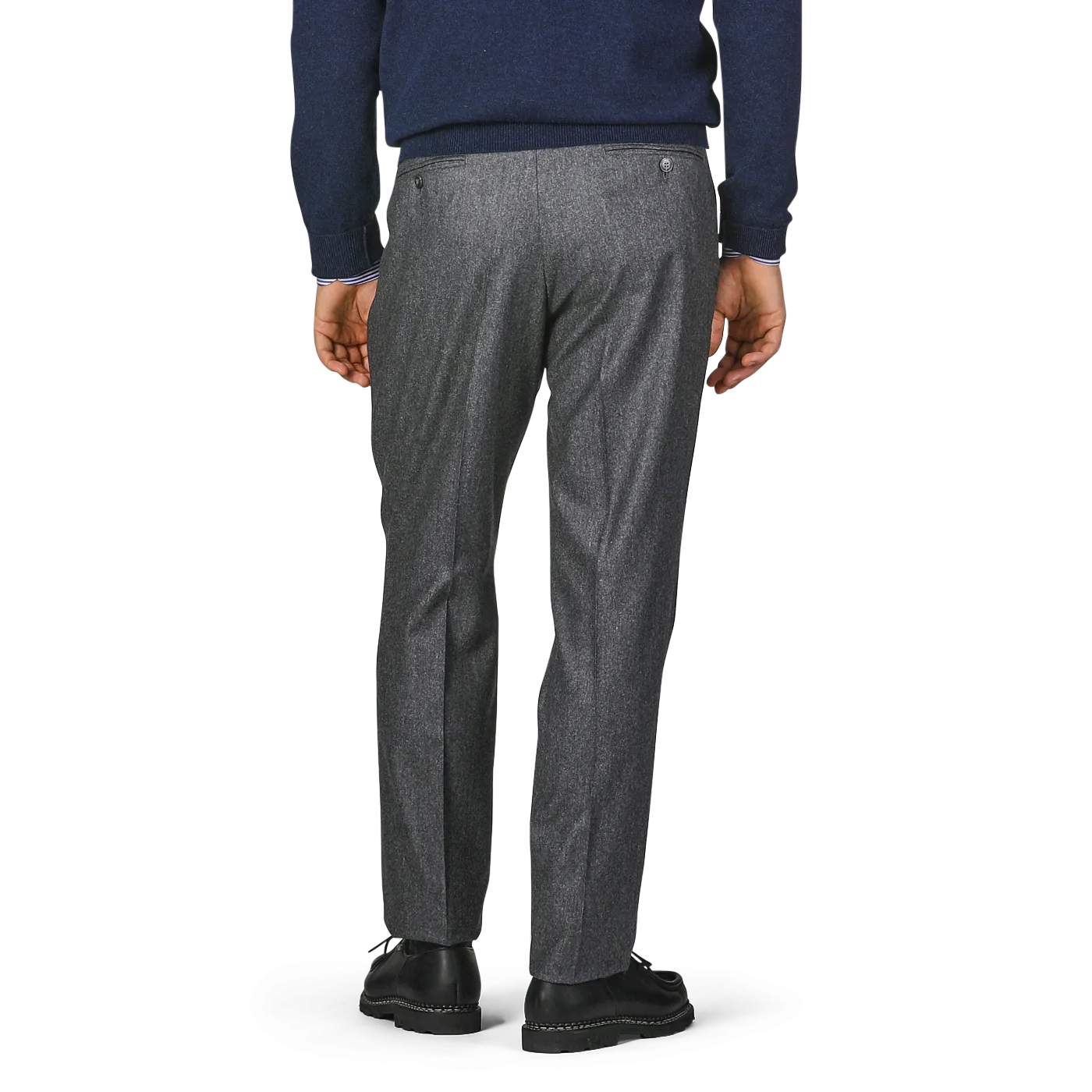 Dark Grey Wool Flannel Pleated Trousers