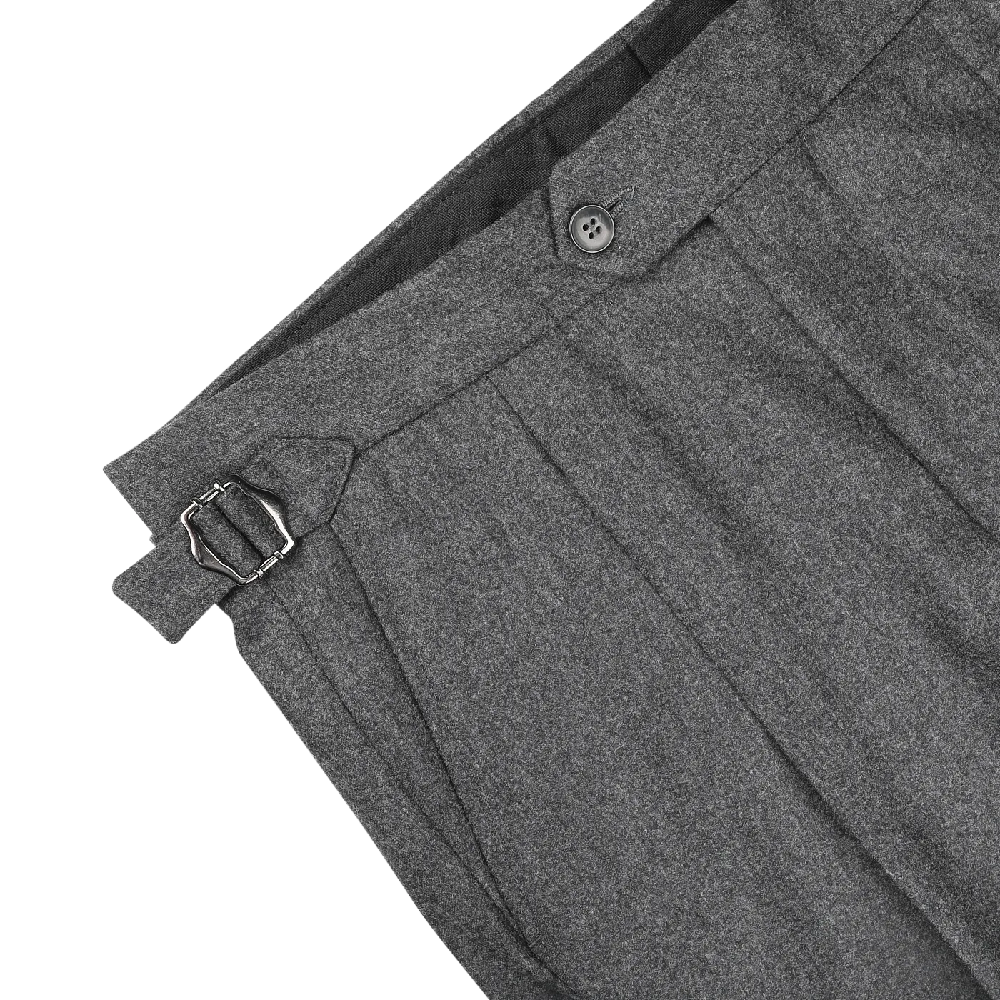 Dark Grey Wool Flannel Pleated Trousers