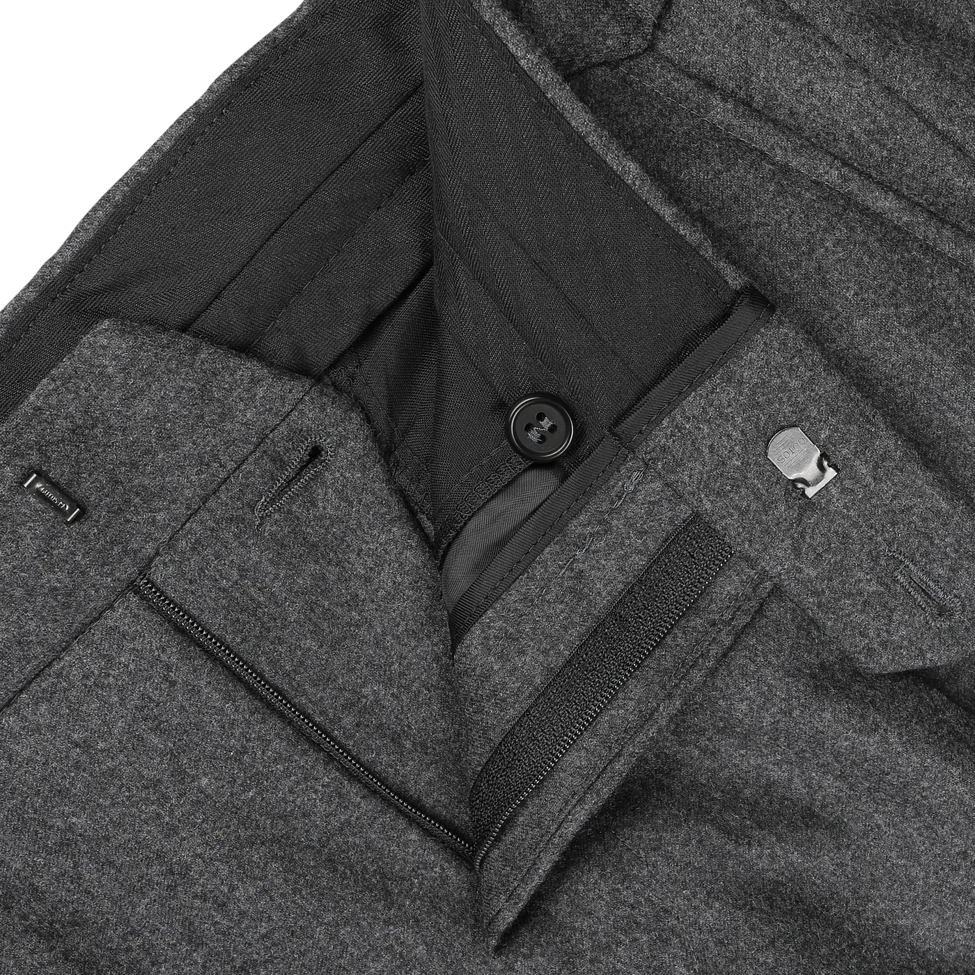 Dark Grey Wool Flannel Pleated Trousers