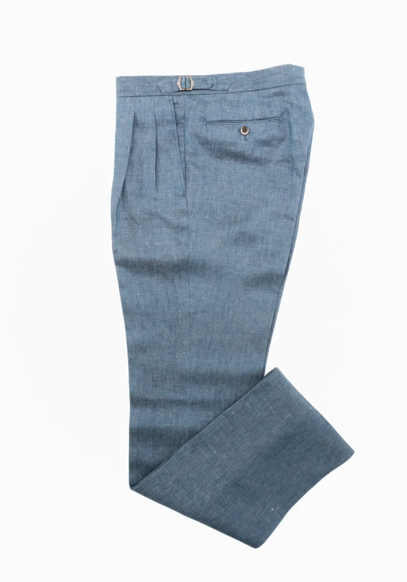 Denim Linen Pleated Trousers