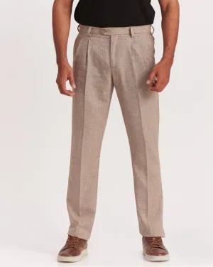 Double Pleated Relaxed Fit Trousers - Brown Oak