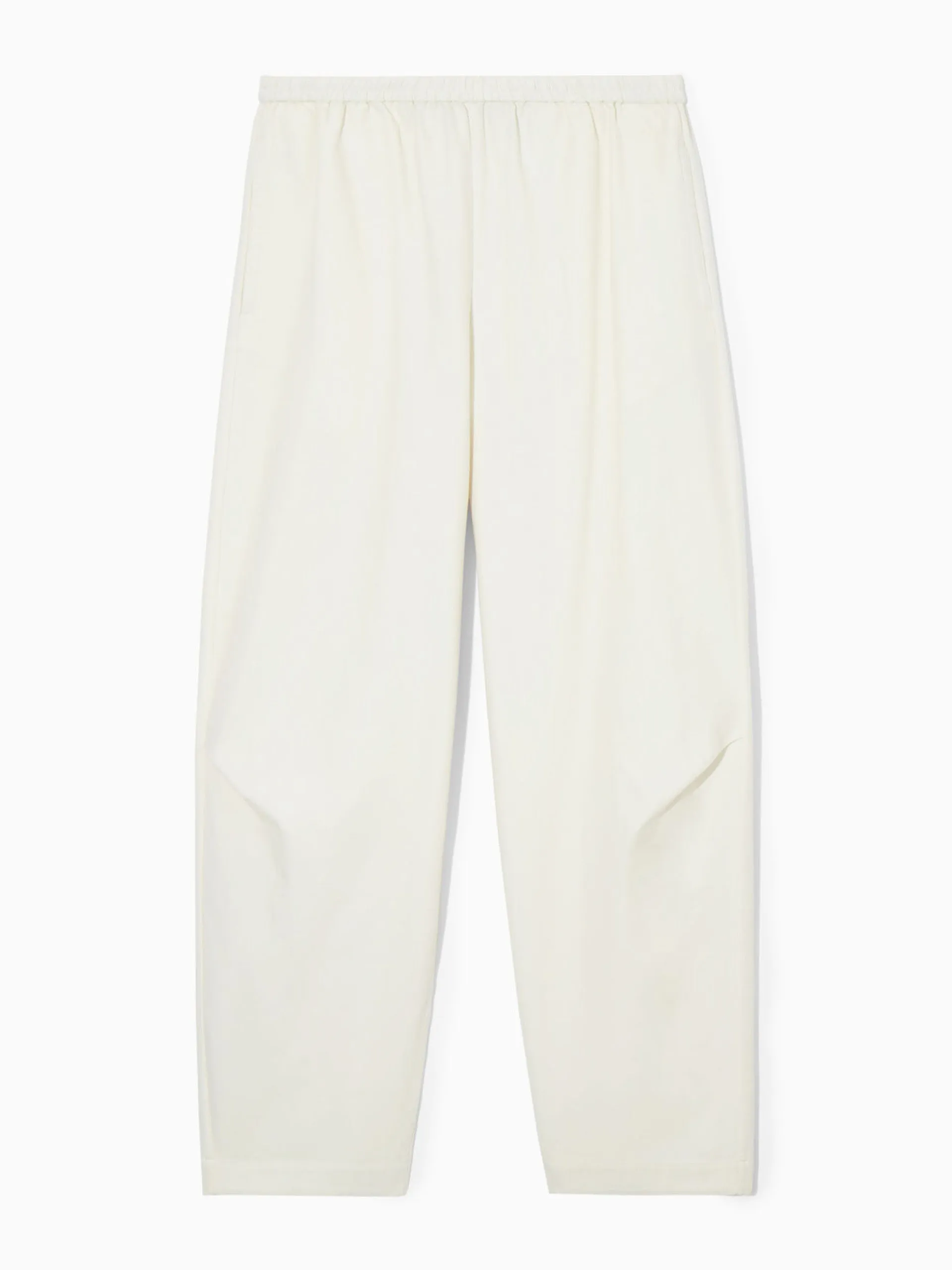 Elasticated barrel-leg white trousers