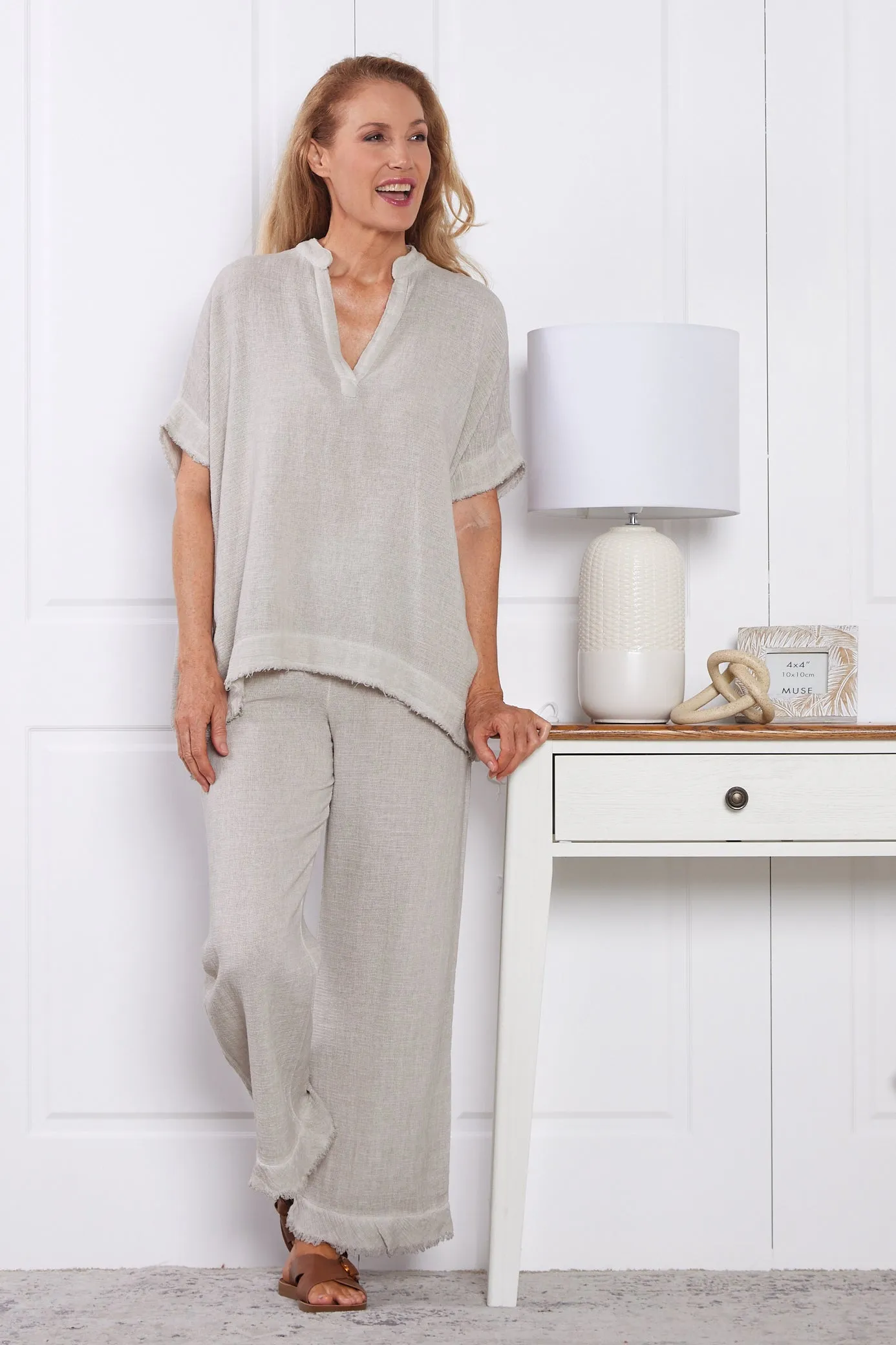 Falla Linen & Cotton Pants - Beige