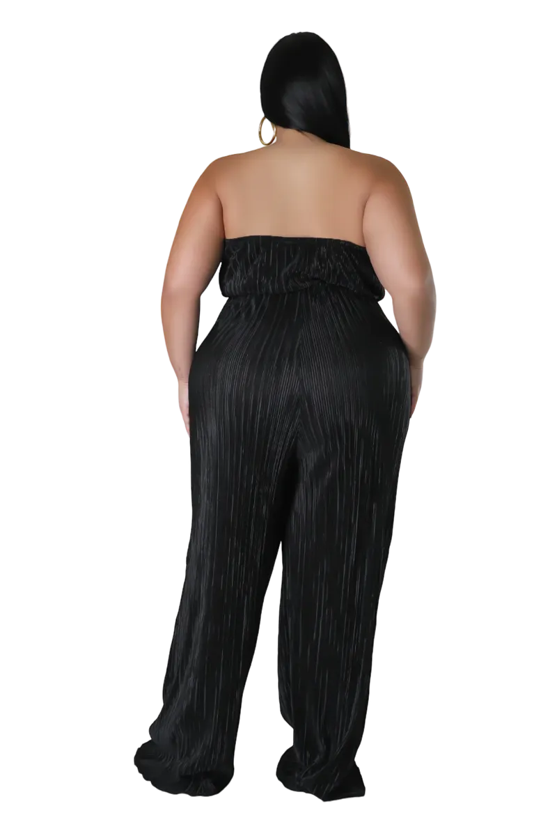 Final Sale Plus Size Strapless Pleated Jumpsuit Black