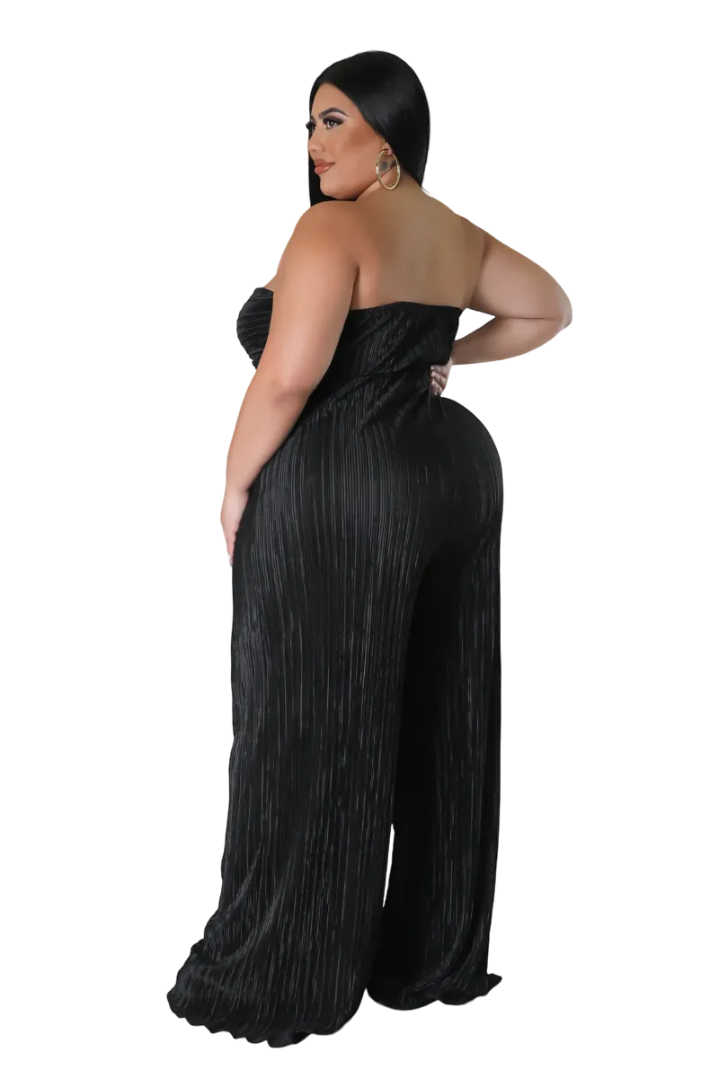 Final Sale Plus Size Strapless Pleated Jumpsuit Black