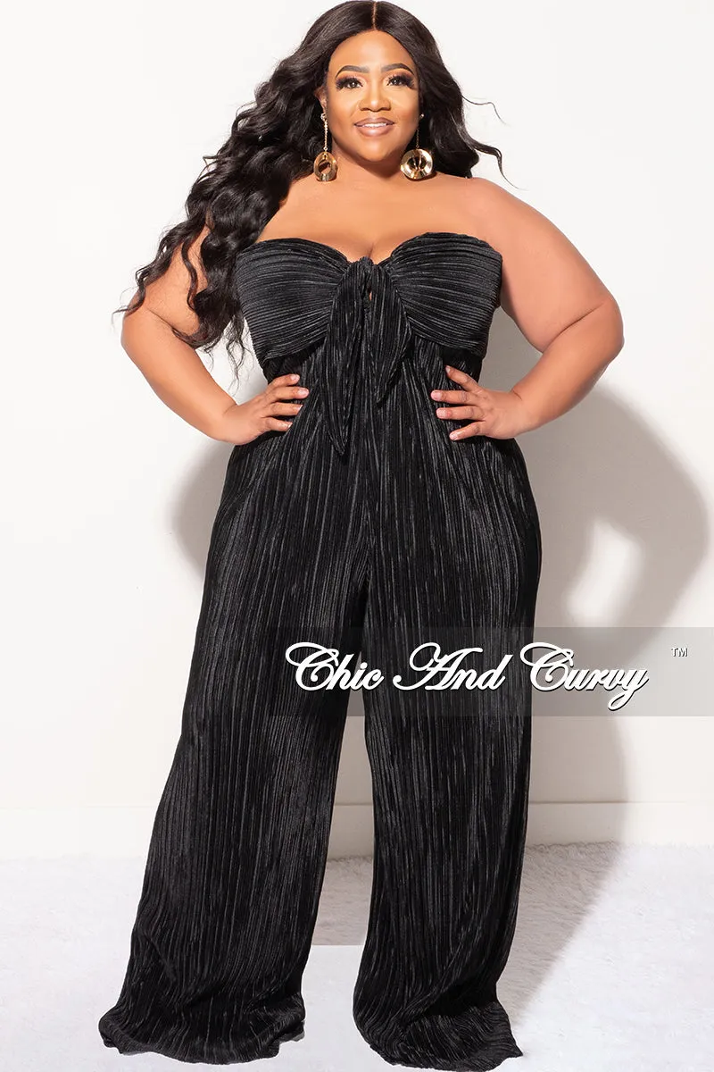 Final Sale Plus Size Strapless Pleated Jumpsuit Black