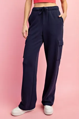 French Terry Straight Cargo Sweatpant in Navy