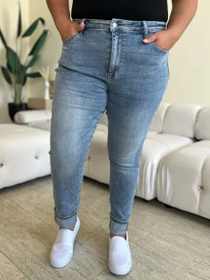 Full Size High Waist Cuff Hem Skinny Jeans