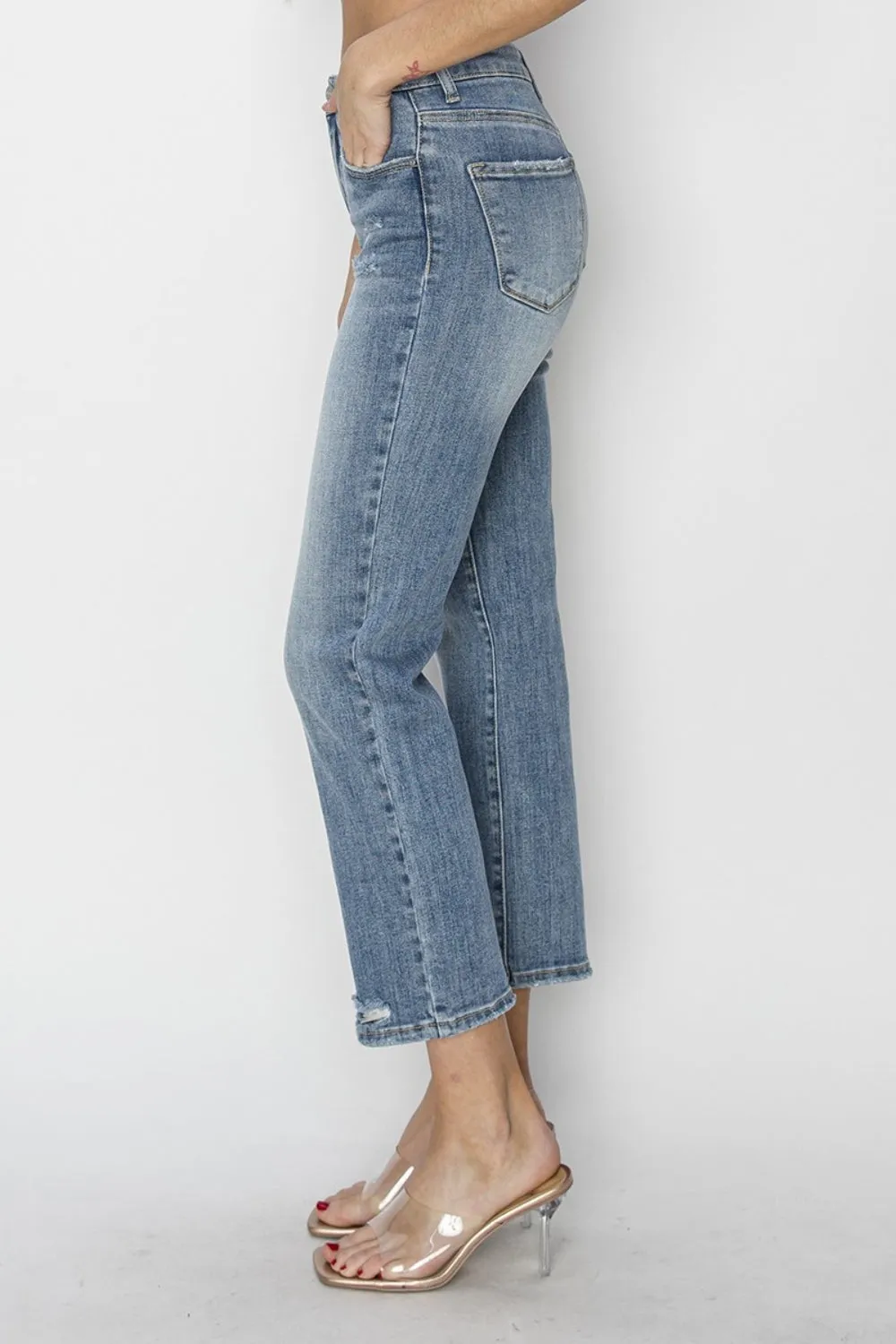 Full Size High Waist Distressed Cropped Jeans