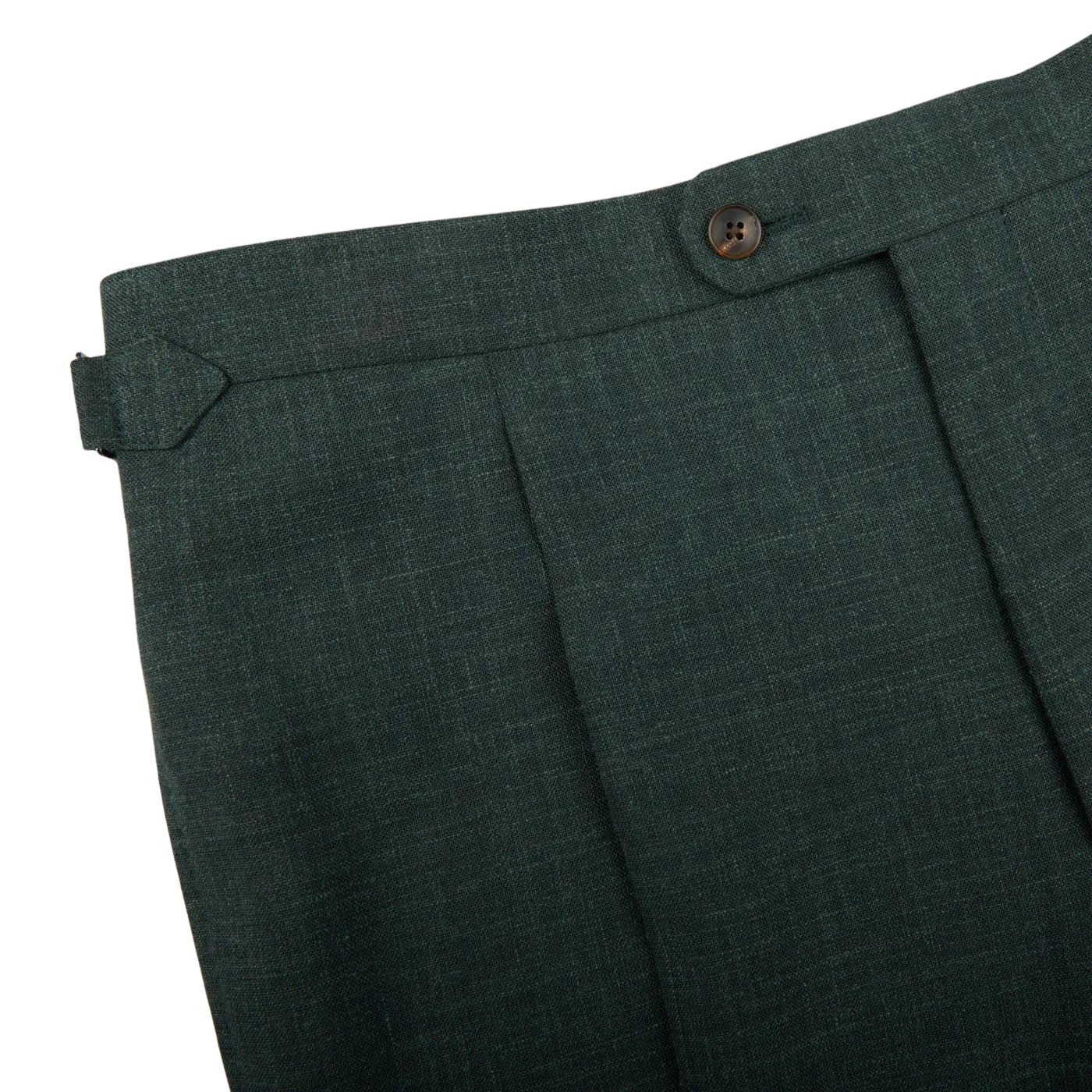 Green Melange Wool Linen Pleated Trousers