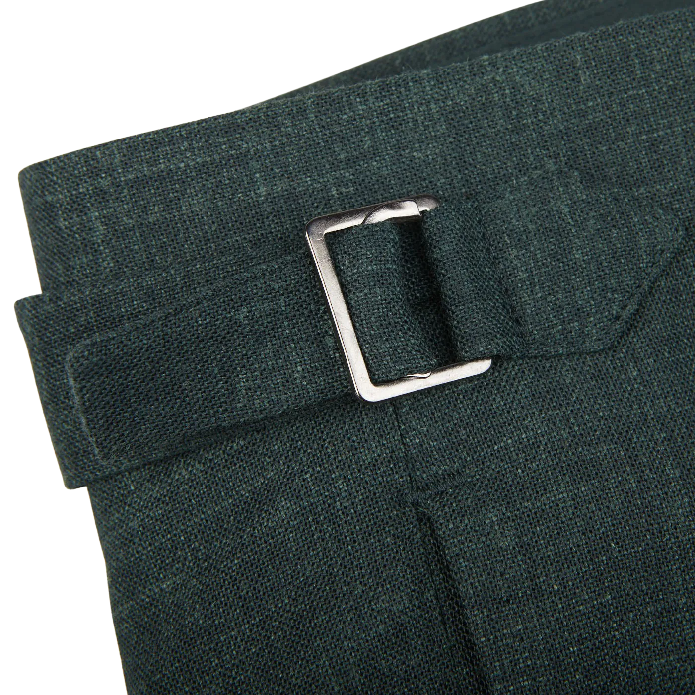 Green Melange Wool Linen Pleated Trousers