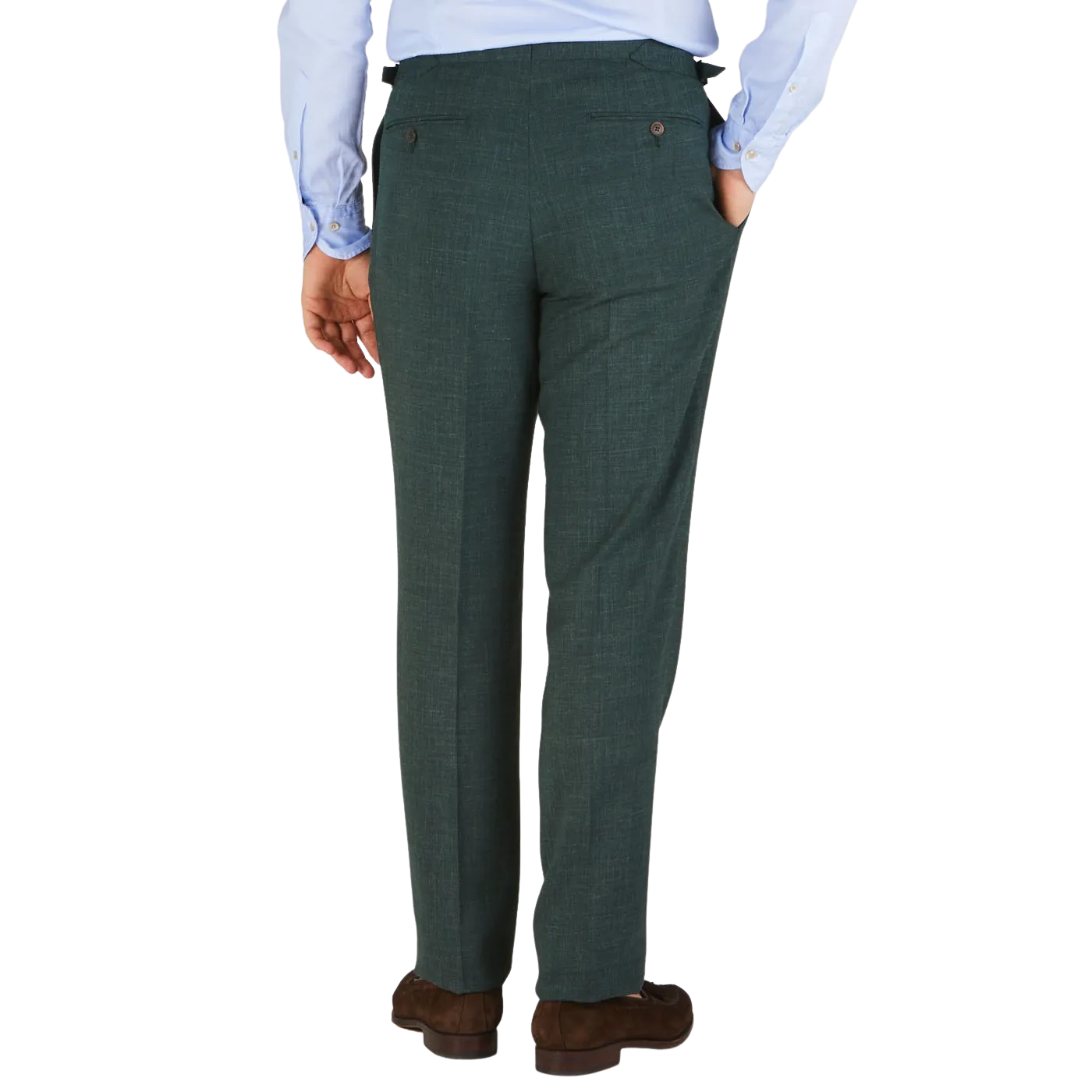 Green Melange Wool Linen Pleated Trousers