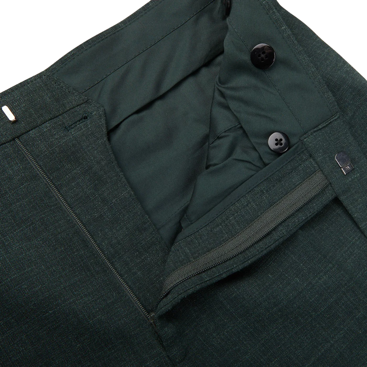 Green Melange Wool Linen Pleated Trousers