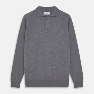 Grey Merino Wool Cecil Rugby Polo Shirt