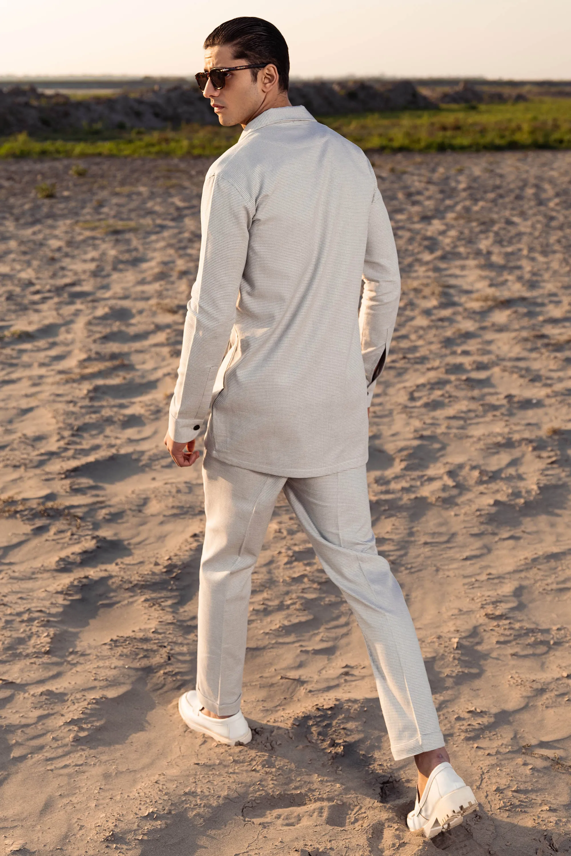 Grey-White Textured Safari Suit